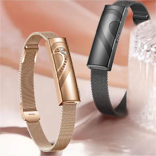 Flagoose 2 pcs Couple Smart Screenless Band Tracker for Men and Women 170+ Sports Mode, 24/7 Heart Rate, Blood Pressure and HRV Sleep Monitor, Subscription Free Activity Tracker for Android & iPhone Black and Gold