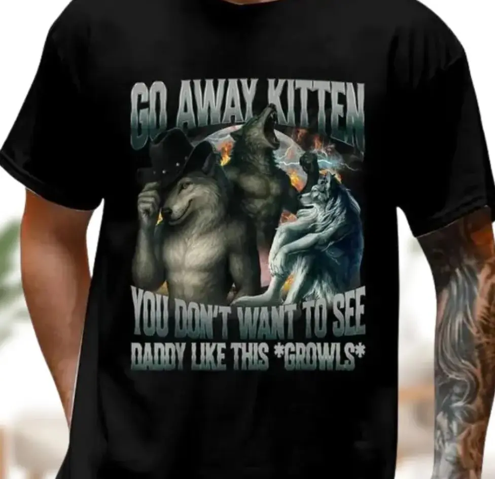 A Wolf Always Protects His Kitten Shirt, Funny Meme Shirt, Alpha Werewolf Shirt, Silly Animal Shirt, Weird Men Shirt, Alpha Wolf Shirt