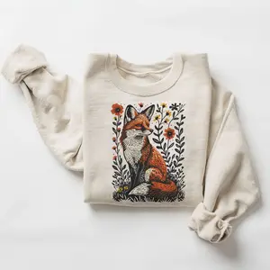 Fox Sweatshirt, Retro Nature Vintage Fox Women's Sweatshirt, Outdoorsy Animal Fox Lover Gift, Flower Unisex