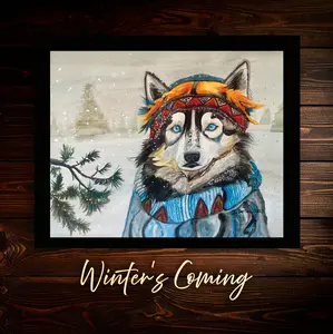 Magical Winter Husky Watercolor Print - Dog Wall Art for Pet Lovers