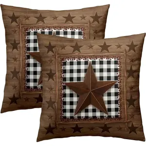 Country Western Style Plaid Decorative Pillow Covers, 2-Pack, Invisible Zipper, Easy Clean, for Bedroom, Living Room, Sofa, Car