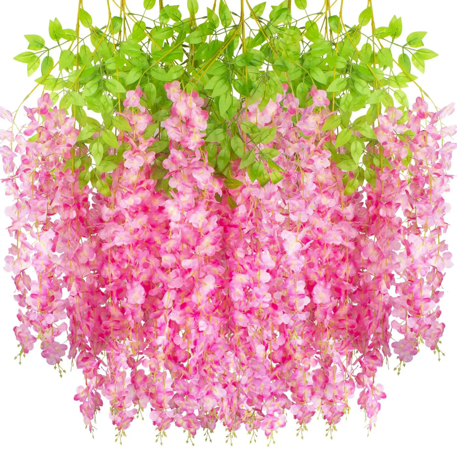 12PCS Wisteria Hanging Flowers, 3.6 Feet White & Pink & Purple Wisteria Artificial Flowers, Hanging Flowers for Wedding Decoration, Vines for Bedroom Home Wall Decor Decorative Ornaments Plants