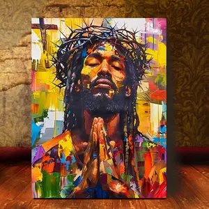 [2D Flat] 1pc Framed Canvas Wall Art - Afrocentric Painting, Black with Brown Light Beige, Modern Christian Religious Decor - African American Church, Home