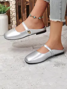 Women's Mary Jane Slip-On Shoes, Casual Flat Sandals with Metal Buckle, Comfortable Daily Wear Footwear, Walking Shoes, Perfect for Office & Leisure