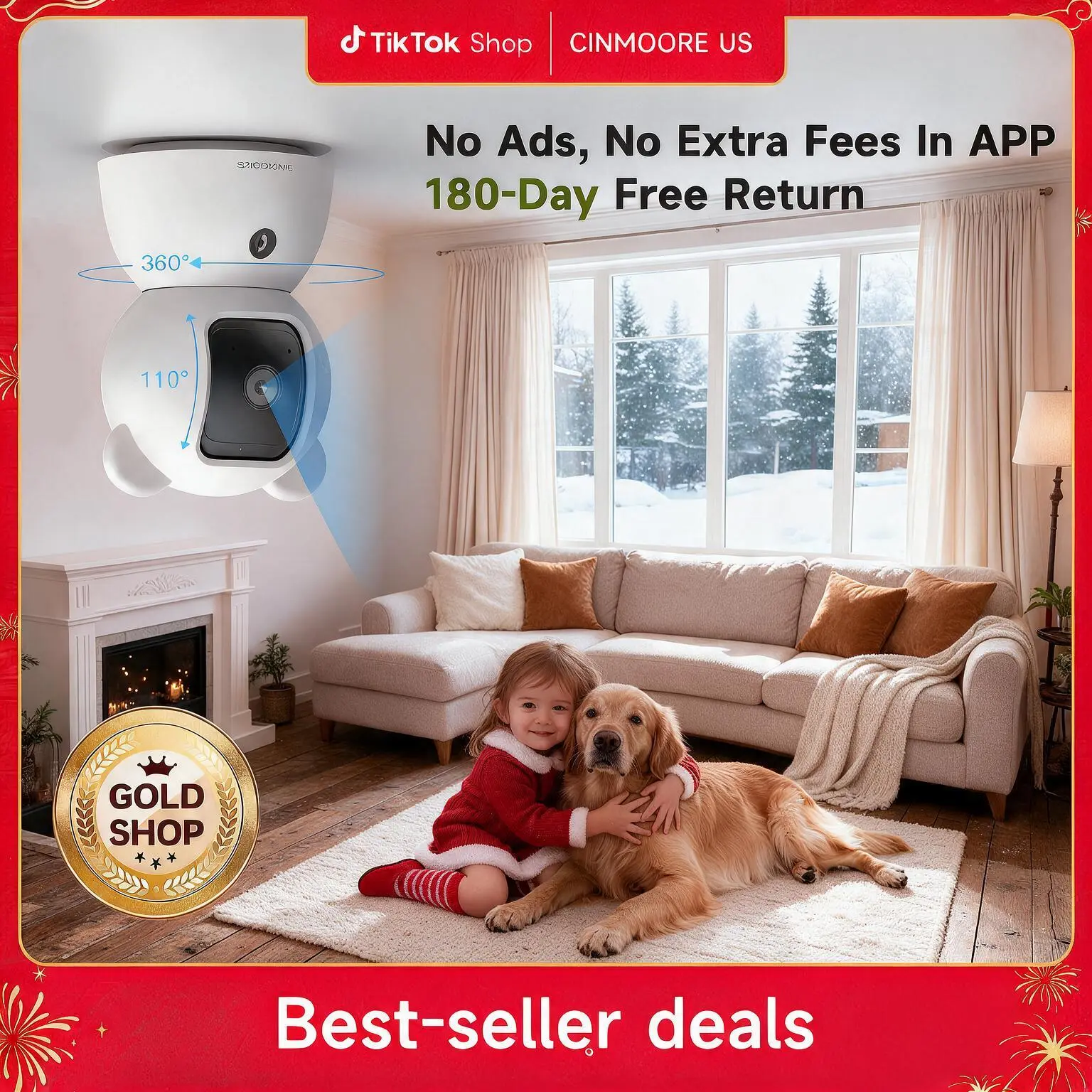 CINMOORE 2.5K Indoor Security Camera, Non Subscription fee 360° Vision AI Person/Pet/Baby Cry Detection, 4MP Baby/Dog/Cat Camera with Phone App, Pan Tilt 2.4GHz WiFi Cameras for Home Security, IR Night Vision, Full Duplex 2-Way Audio, Motion Sensor