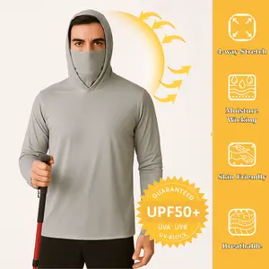 Men's UPF 50+ Hooded Sun Protection Fishing Sauna Shirts with Face Mask - Long Sleeve UV Protection Clothing for Outdoor Activities, Construction, Work, Fishing, Hiking, and Running - Breathable Quick-Dry Hoodie Shirt Protective