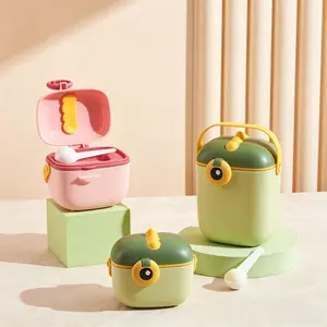 Cartoon Baby Powder Box, Dinosaur Theme, Portable Food Storage Container, PP Material, Spoon Compartment, Handle, 800ML & 400ML Options