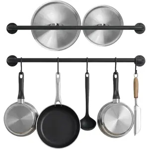 Steel-made Kitchen Utensil Rack Organizer Wall-mounted Pot Pan Hanger Holder For Hanging Rail with 10 S Hooks