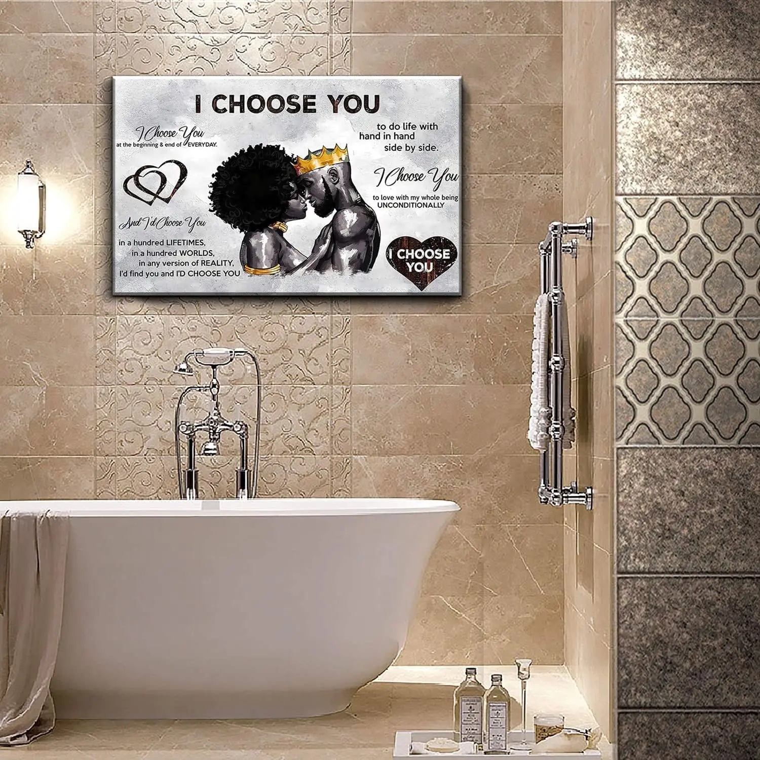 Framed African American Canvas Print - Black King & Queen Romantic Couple "I Choose You" Ready-to-Hang Wall Art, 16*24 inch Home Decor for Bedroom, Kitchen, Leisure Spaces, Adds Unique Cool Feel for Business Use, Adds A Unique And Cool Feel
