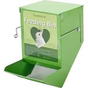 Metal Small Animal Feeder with Lid, Heavy Duty Rabbit Feeder, Large Capacity Rabbit Food Dispenser, Great for Rabbit, Guinea Pigs, Chinchillas and Other Small Animals. (4.6 inch, Green)