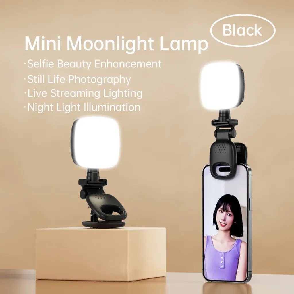Rechargeable 9-Mode LED Selfie Fill Light Clip-On Accessory for Phone/Tablet, Laptop - LED Lights for Makeup, Business, Watch Party Use