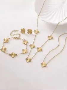 5-Piece Set Fashion Stainless Steel Four-Leaf Clover Bracelet, Lightweight Luxury Titanium Steel Jewelry Set for Parties