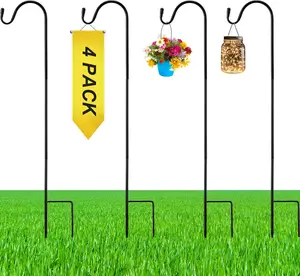 4 Pack 24 Inch Adjustable Shepherds Hook for Outdoor Metal Rust Resistant Steel Shepard Hooks for Bird Stand Feeder Pole, Weddings Decor, Garden  Basket, Outside Hanging Solar Lights