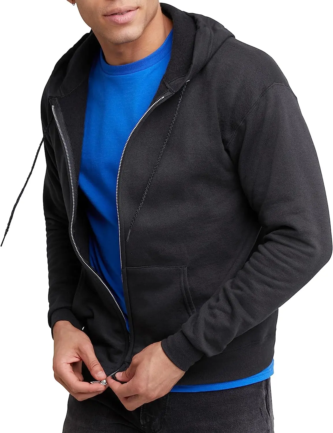 Hanes Men's Ecosmart Blend Fleece Hooded Sweatshirt - Drawstring Hood, Full-Zip Front, Machine Wash Cold, Year-Round Wear