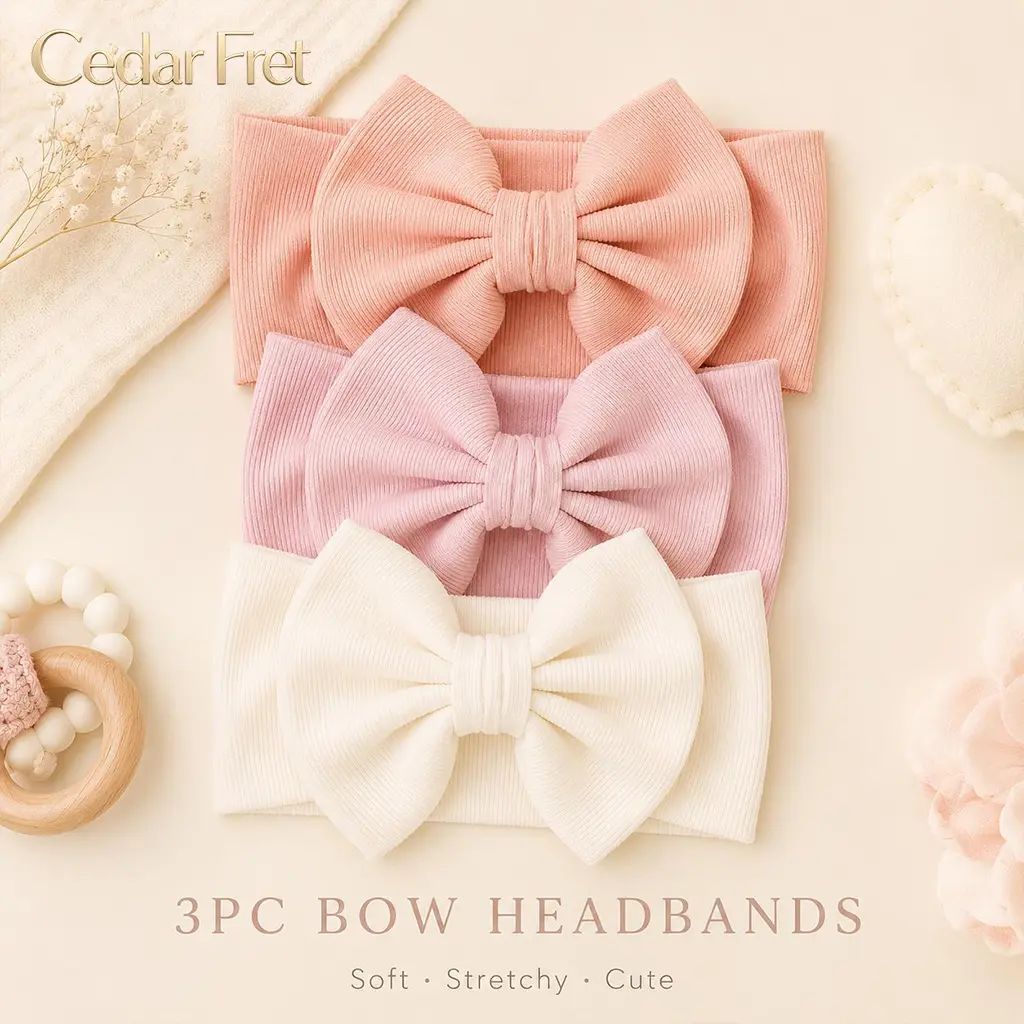 Oversized Bow Headbands for Infants, Buttery Soft & Lightweight for Everyday Use, Gentle Stretch Ribbed Headwrap for Newborn Photography Props, Elastic Bow Headbands, Infant Hair Accessories, Infant Bows, Stretchy Headbands
