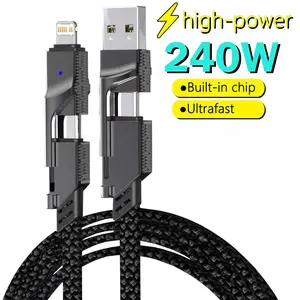 2-In-1 Phone Charger Cable, 240w Fast Charging, USB PD to Type-C iOS Interface, 4-In-1 Braided Fast Charge Data Cable