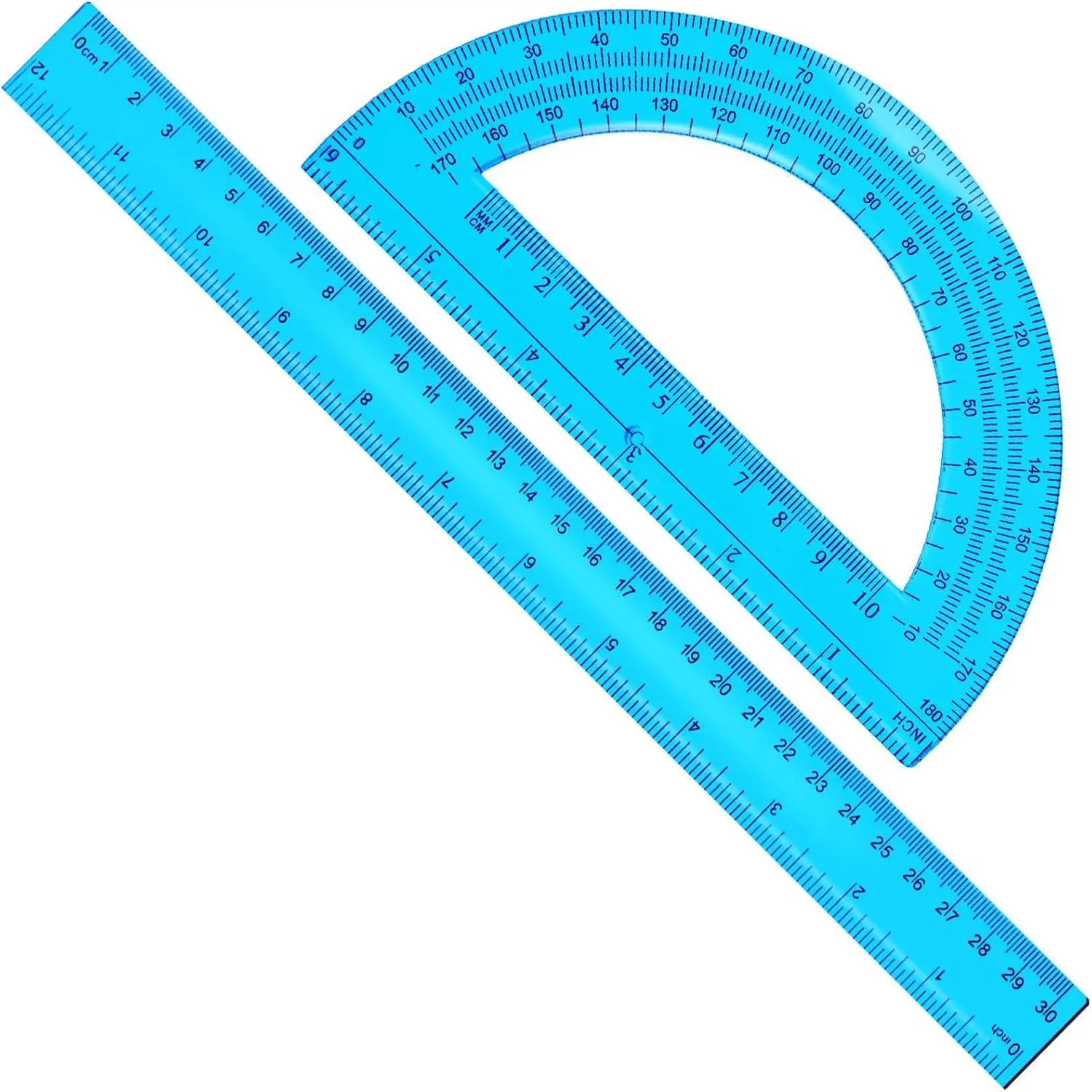2 Packs 12 Inch Plastic Ruler and 6 Inch Plastic Protractor Clear Math Geometry Set Angle Detector School Supplies for Classroom Home Office Drawings Blue