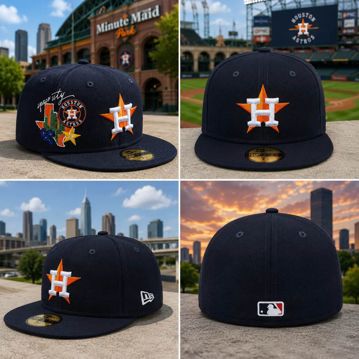 Houston Astros New Era City Collection 59FIFTY Fitted Hat – Black Flat Brim Embroidered Baseball Cap