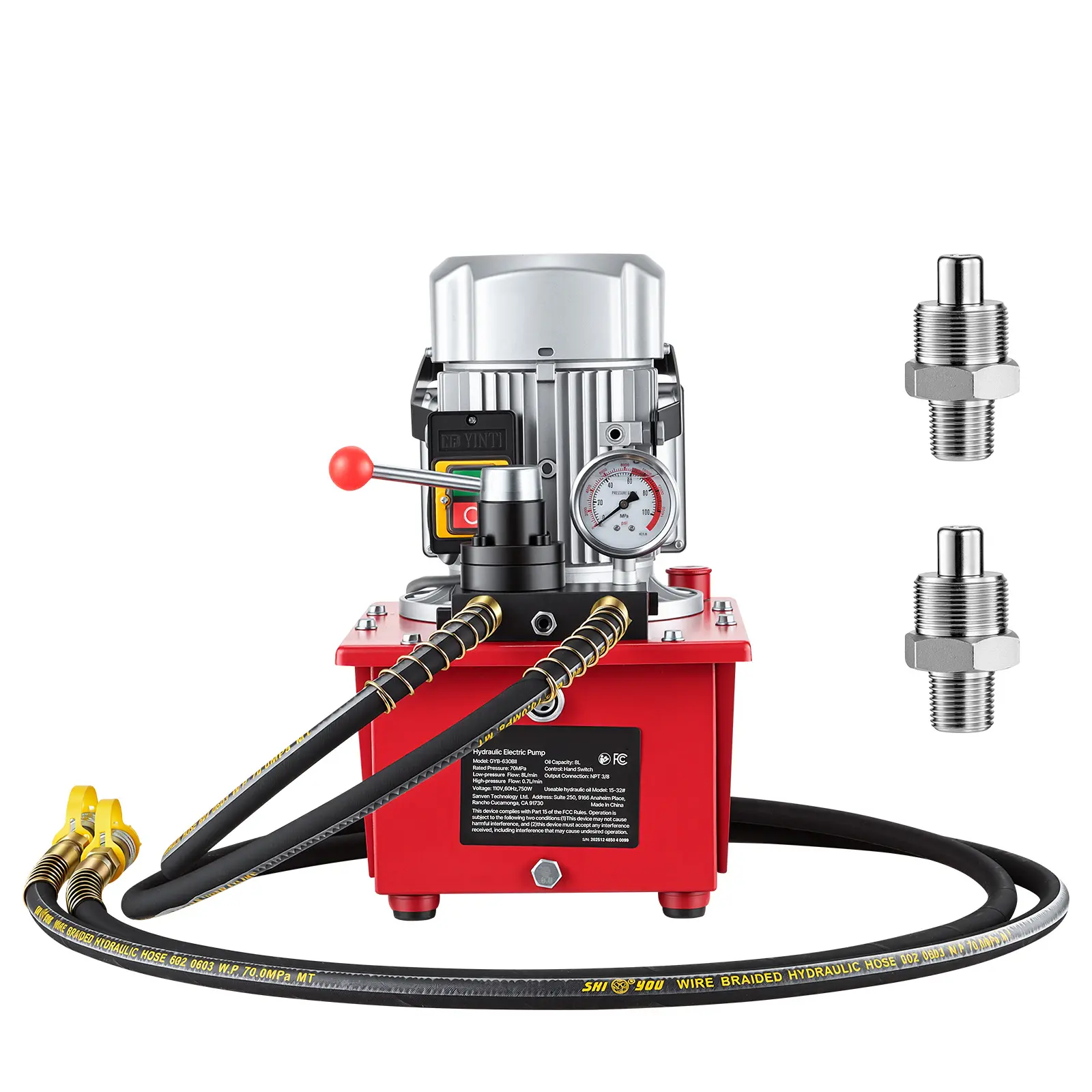 Electric Hydraulic Pump, 750W 10,000 PSI, 120V Double Acting Electric Driven Hydraulic Pump Power Pack Unit, with Manual Valve, 2.1 Gallon / 8L, for Punching, Bending, Double Acting Cylinders