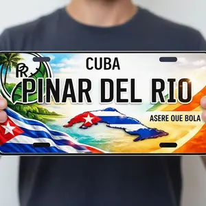 Cuba Pinar del Rio License Plate with Vibrant Flag Design and Scenic Landscape Image