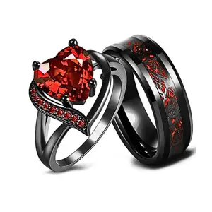 Romantic heart-shaped fashion couple rings for women and tungsten rings for men, wedding jewelry, proposal, gift for relatives
