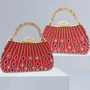 2026 New Luxury Red Crystal Embellished Evening Clutch Bag Elegant Women's Designer Prom Party Wedding Dinner Wristlet Handbag