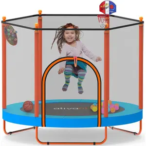 60'' Rebounder Trampoline Indoor Outdoor for  Ages 1-8, 5 FT Recreational  Trampoline with Safety Enclosure Net Gifts with Basketball Hoop Dartboard  Bal