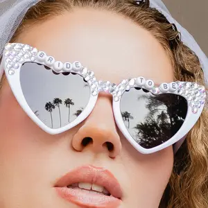V by Vye Eyewear - Heart Shaped Wedding Sunglasses for Brides, Weddings, Parties  with Decorative Beads, Rhinestones, Pearls, Flowers, Bride To Be, Future Mrs , Bride,