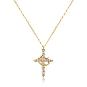 Costume Jewelry Rotatable Cross Crown Necklace with Full Diamonds Versatile Heart Pendant Necklace
