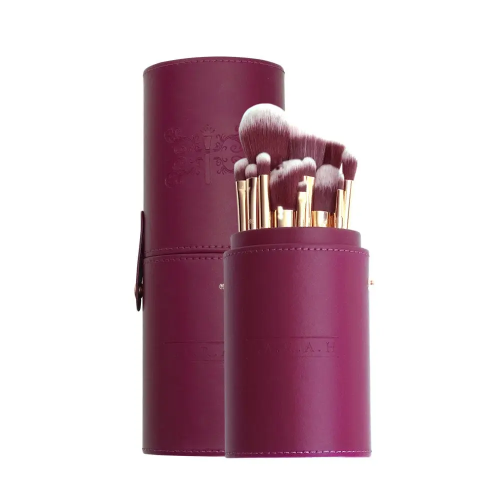 F.A.R.A.H® Berry Deep Brush Kit 12-Piece Vegan Makeup Set with Snap Case for Flawless Finish and Professional-Quality Application