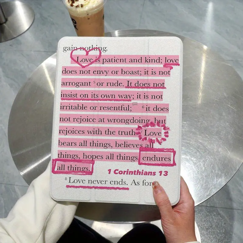 Love Quote Pink TPU Cover for iPad Series, Protective Thermoplastic Polyurethane Tablet Case with Adjustable Stand + Pen Slot, Non-Slip Foldable Accessory for iPad Mini, Air, Pro 10th-11th Gen