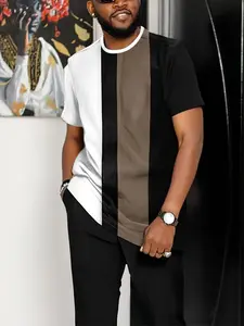 Men's Casual Stylish Two-Piece Set Short-Sleeved T-Shirtwith Geometric Patterns & Breathable Polyester Long BeltPocket Round Neck for Spring Summer Autumn BeachOutings Streets Golf Tennis Cycling Gifts ClothesMenswearPants Top Formal Wetsuit