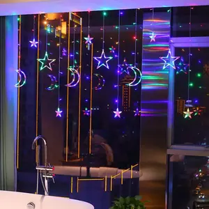 LED Star Moon Fairy String Lights for Bedroom, Fairy Lights Curtain, Night Light for Home Decoration Party, Remote Control USB Powered Waterproof Fairy String Lights with Timer