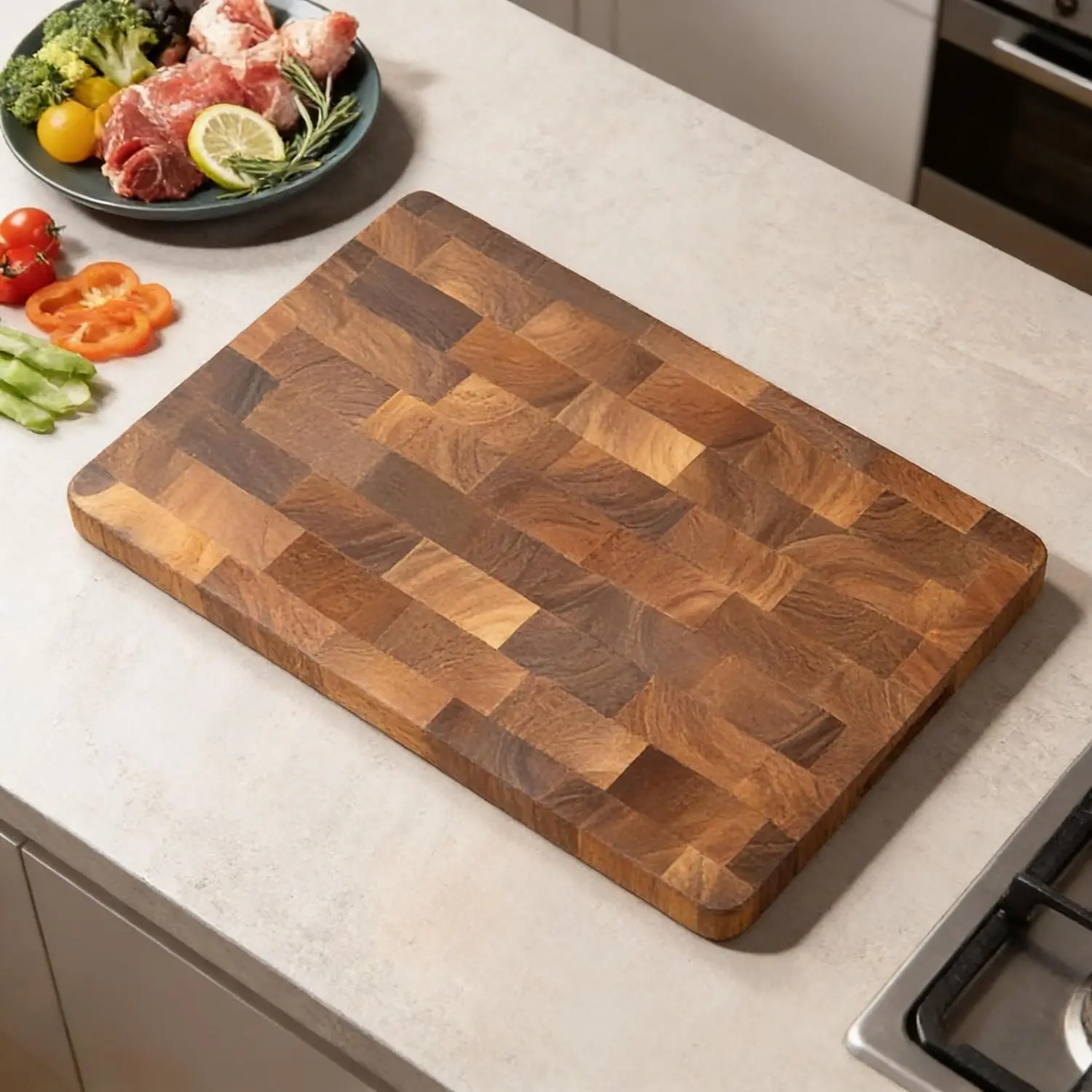 Acacia Wood End Grain Cutting Board, Premium Butcher Block, Durable Solid Wood, Food-Safe Surface, Multi-Size Options S/m/l, Chopping Board, Wooden Chopping Board, Durable Cutting Boards