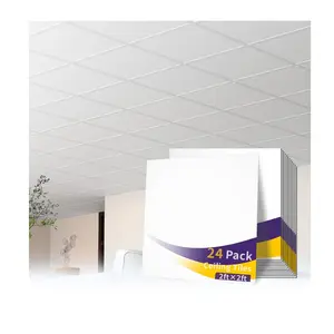 LooYee 2x2FT White Ceiling Tiles, 24x24 Inch 12 PCS PVC Waterproof Smooth Drop Ceiling Panels Fire-Rated Reusable Ideal for Bedroom Living Room Basement Bathroom Commercial Space Cover 48 Sq.Ft