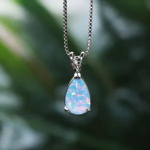 White Fire Opal Crystal Pendant Minimalist Droplet Healing Energy Women Dainty Necklace Women's Fashion Jewelry