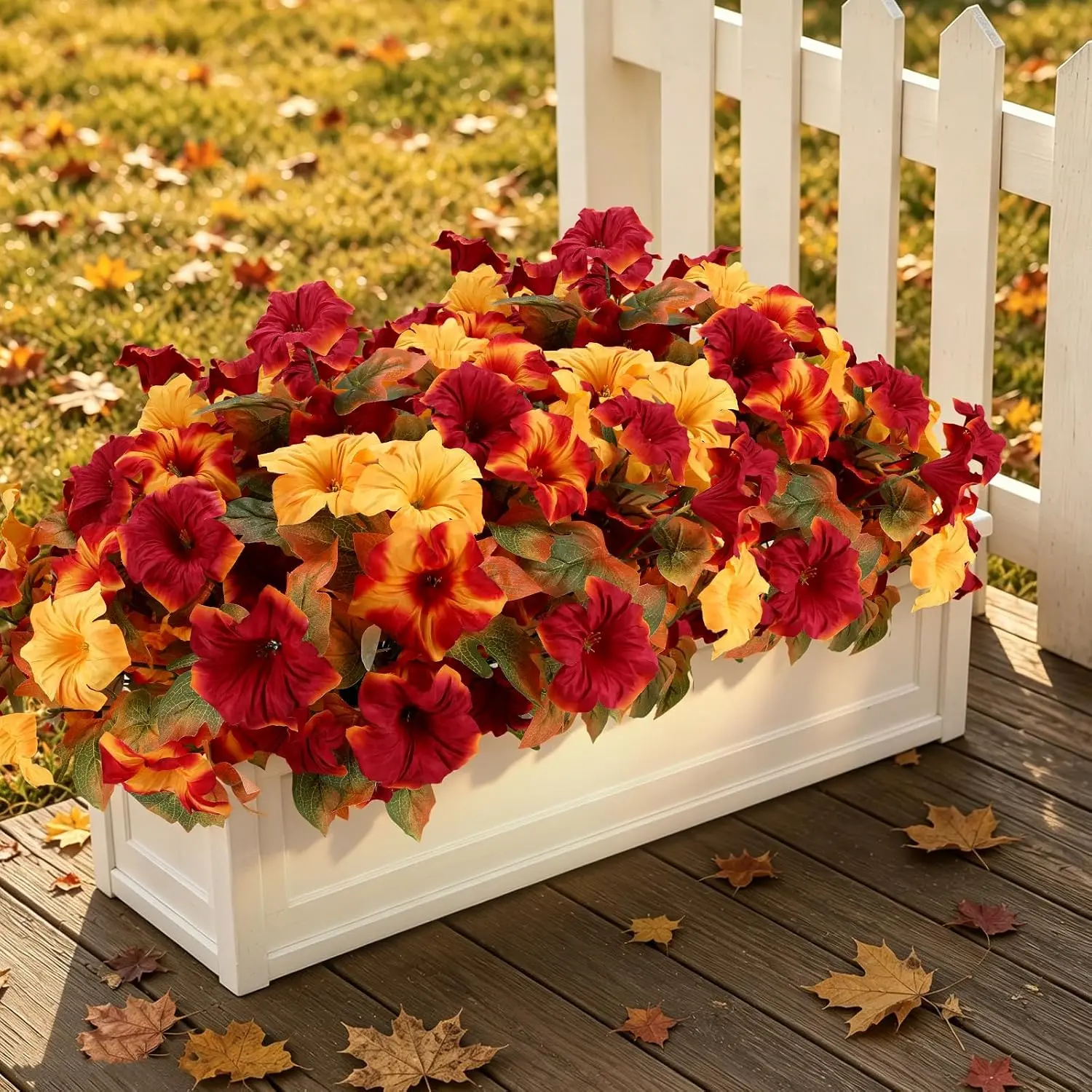 Potted Fall Colorful Petunias, Decorative Outdoor Blooms with Vibrant Red and Orange Flowers - $10.99, Plants