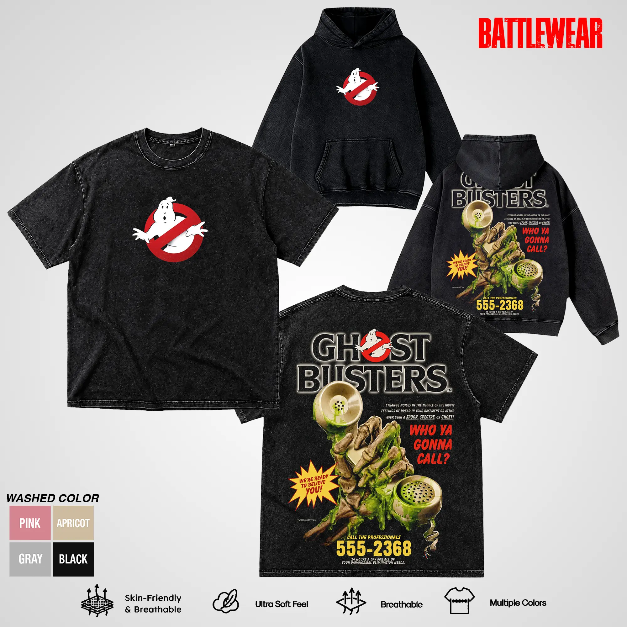 Ghostbusters Vintage Washed T-Shirt & Hoodie, Who Ya Gonna Call Ghost Hand Graphic Tee, Heavy Cotton Oversized Movie Merch, Paranormal Comedy Halloween Shirt Streetwear Unisex Shirt for Fans