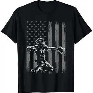 Baseball Catcher Shirt For Men Men, Baseball USA Flag T-Shirt Graphic tees