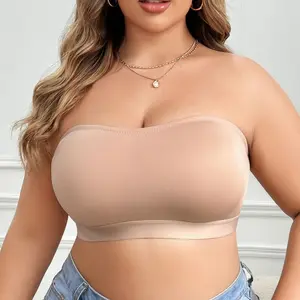 Summer Women's Camisole Solid Color Simple Design Strapless Side Closure Padded Wireless Comfort Underwear Plus Size
