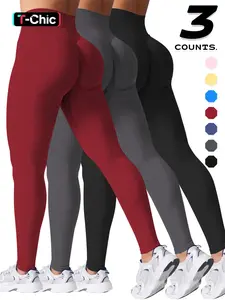 Women's Sporty Yoga Pants Set, Elastic Waist Skinny Leggings, Stretchy Soft Leggings, Yoga Bottoms, Yoga Training Pants, Nylon Material, Comfortable Mid Waist Design, All Seasons Wear
