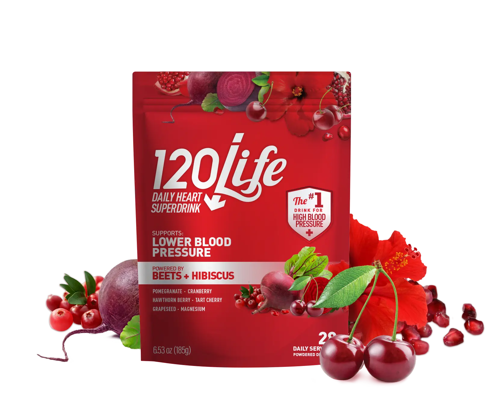 120/Life Powdered Drink Mix for BP Support, with Beetroot Powder, Pomegranate, Cranberry, Tart Cherry, Hibiscus (28 Servings) - Sugar-Free, Vegan