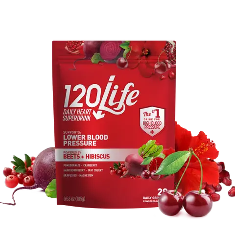 120/Life Powdered Drink Mix for BP Support, with Beetroot Powder, Pomegranate, Cranberry, Tart Cherry, Hibiscus (28 Servings) - Sugar-Free, Vegan