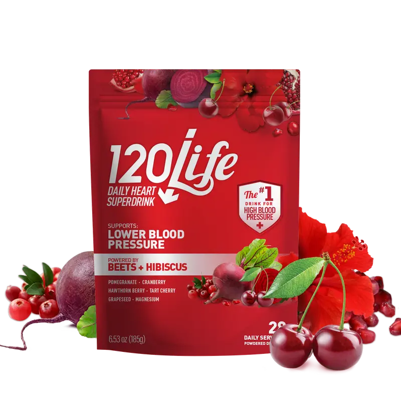 120/Life Powdered Drink Mix for BP Support, with Beetroot Powder, Pomegranate, Cranberry, Tart Cherry, Hibiscus (28 Servings) - Sugar-Free, Vegan