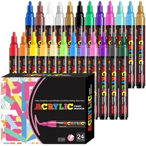 24/18/12 Color Acrylic Paint Markers Paint Pens, Durable Non-Fade Ink, Ideal for Artists, School Supplies, DIY Projects, Holiday Gifts, Acrylic Painting Pen, Fine Tip Markers, Paint Pens Set
