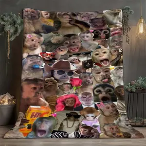 Monkey  Pattern Flannel Soft Aesthetic Blanket, Comfortable and Washable for All Seasons, Hypoallergenic and Tear-. Ideal for Sofa, Bed, Office, Camping, and Travel. Perfect for Christmas, Valentine's Day, Holiday Gifts, Weddings, Birthdays, and