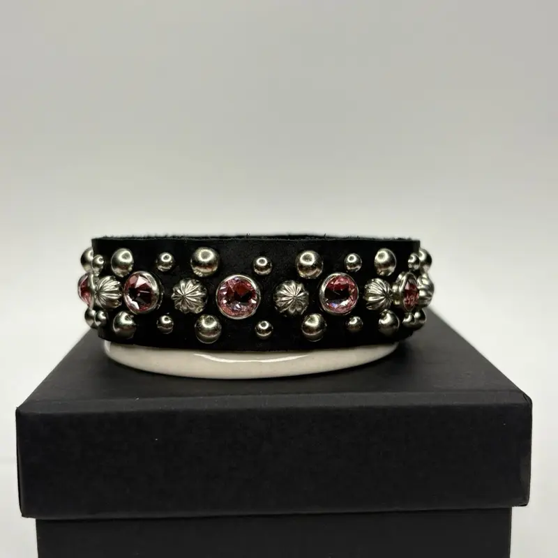 Women's Elegant Prong-Set Cuff Bracelet - Light Rose Pink Non-Natural High-Clarity Austrian Crystal, Adjustable 7-8 in Wrist Fit, Durable Metal Coating, Unisex Studded Design for Daily Wear, Durable Quality, Sparkling Austrian Crystals