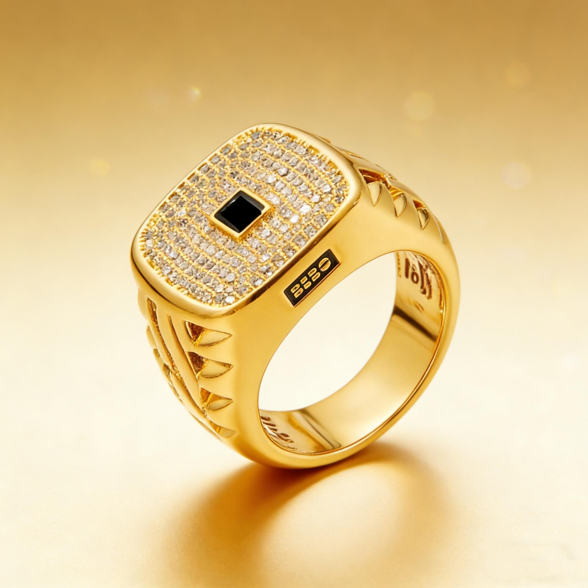 14K Real Gold-Plated Diamond Ring Fashionable hip-hop style Street Style Waterproof Hypoallergenic Colorfast Suitable for both men and women The Perfect Gift for Him