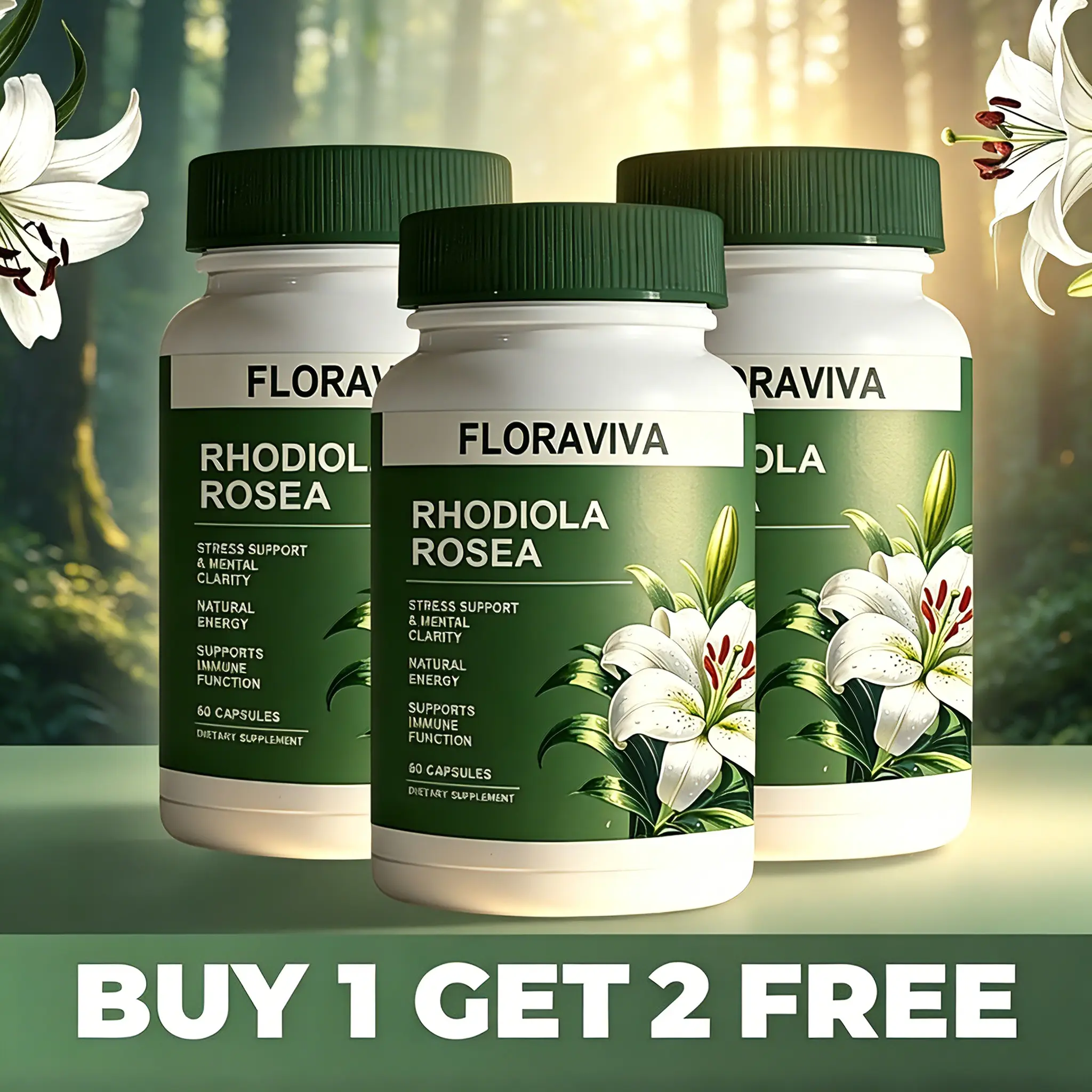 [BUY 1 GET 2 FREE] 3 Bottles Rhodiola Rosea Extract Adaptogen Natural Herbal Capsules (500mg) - Herbal Healthcare Dietary Supplement, Stress Response Support for Energy & Focus