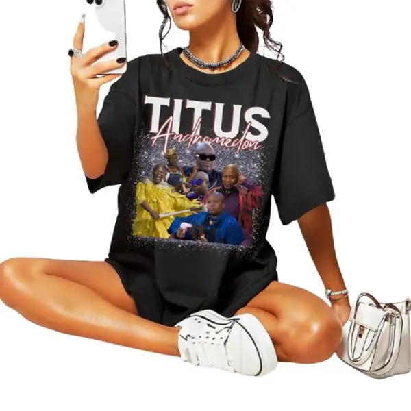 Women's Vintage Titus Andromedon Crew Neck Cotton T-Shirt, Unbreakable Kimmy Schmidt Fan Shirt, Streetwear Casual Digital Print Top Check Hoodie